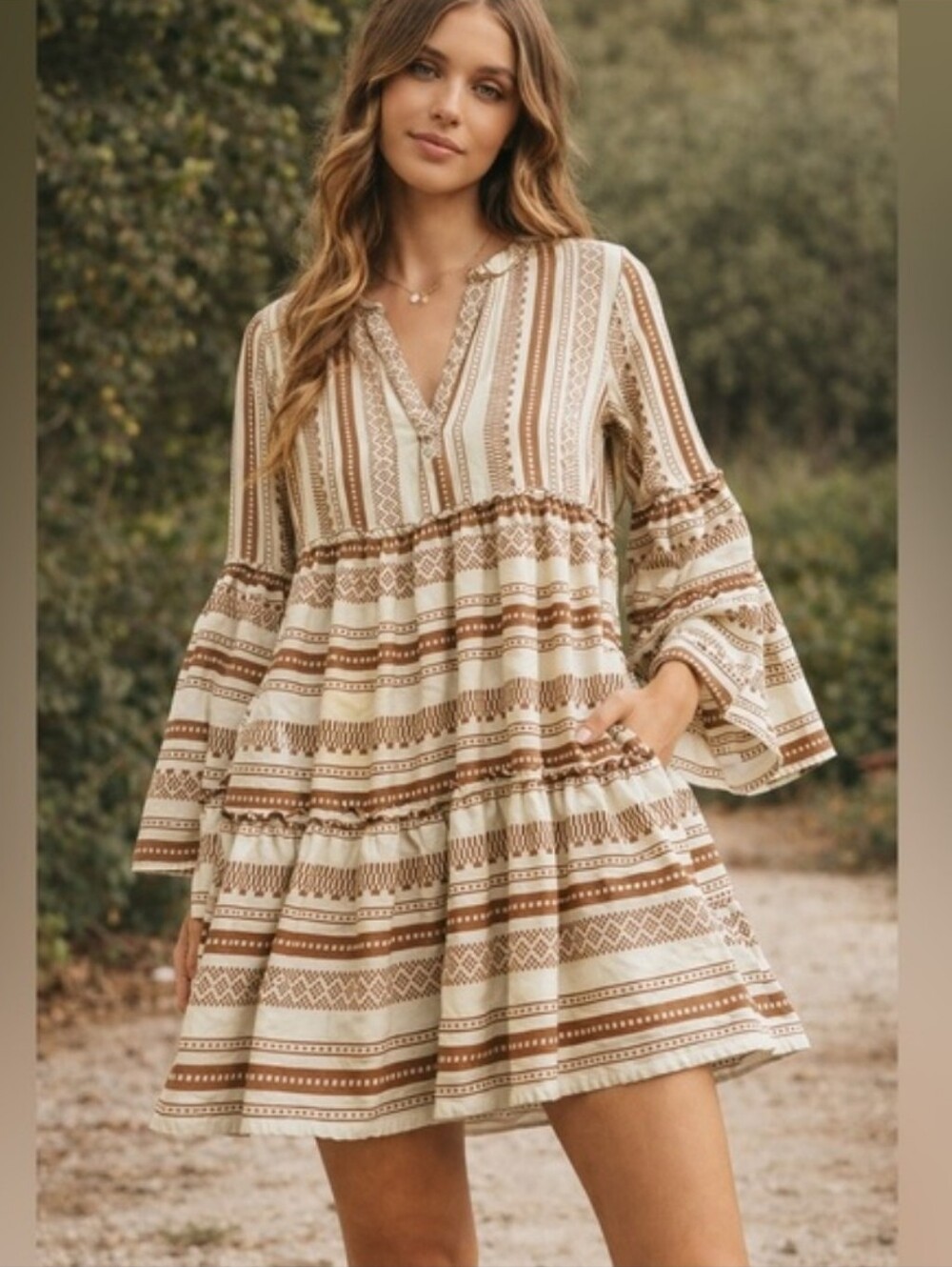 Striped Navy and White V‑Neck Tiered Tunic Dress